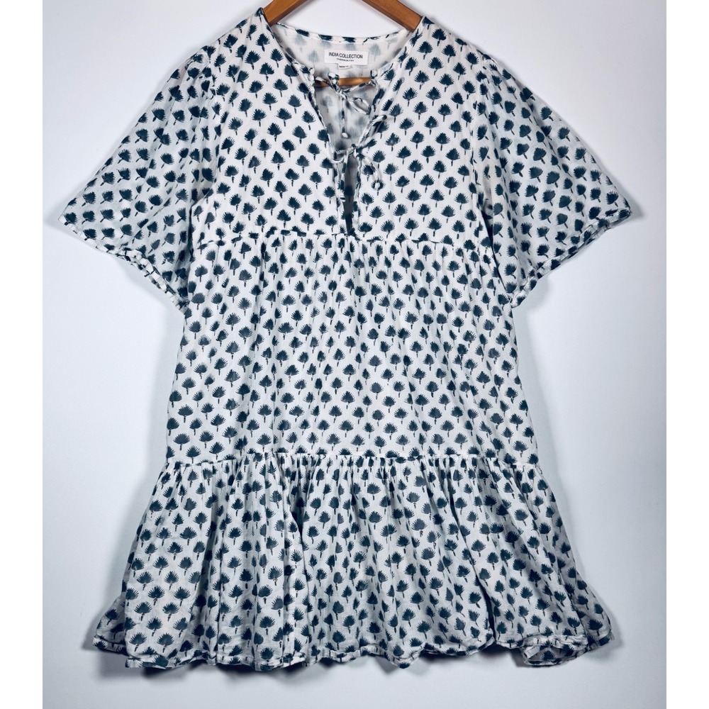 Emerson Fry India Collection Dress XS S Organic Cotton Hand Block Print Tiered